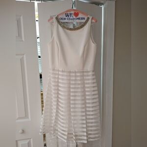 White Cocktail Dress with Beaded Detail on Neckline